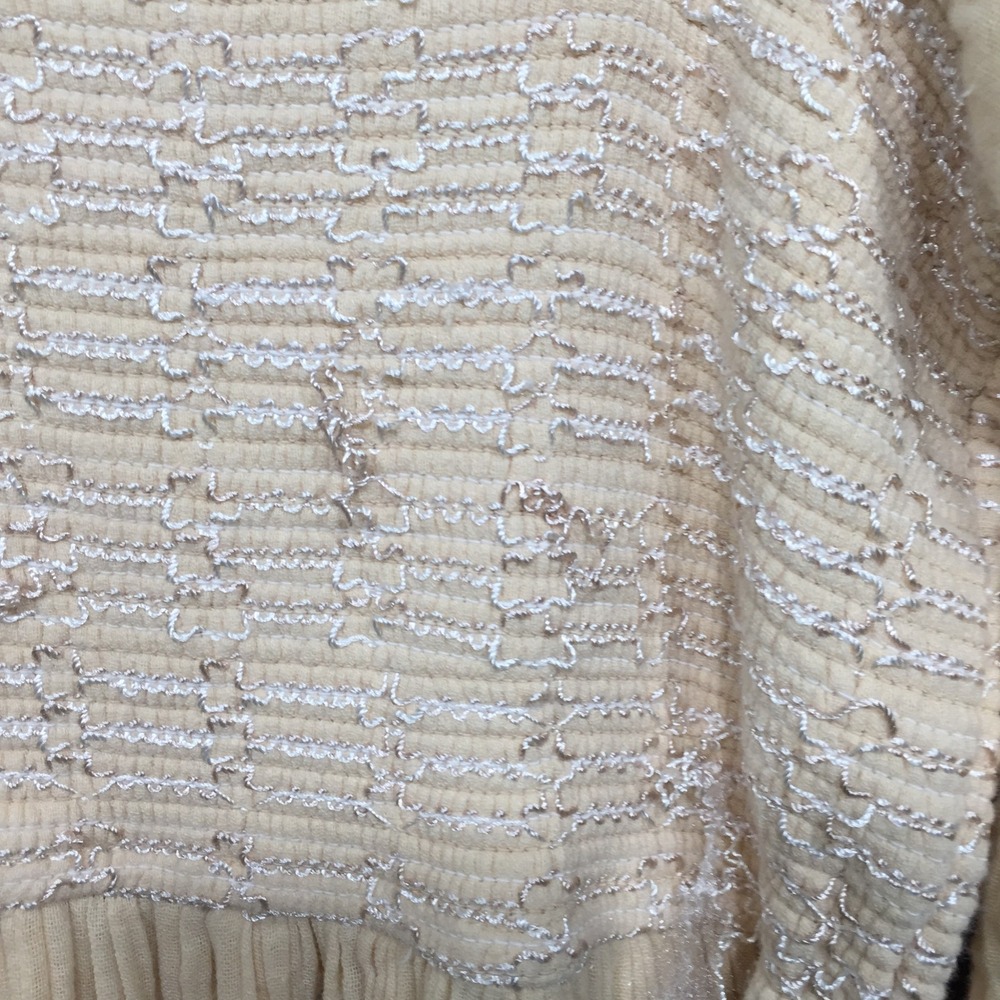 Free People Beige Embroidered Smocked Midi Dress Puff Sleeve Boho Floral Small - Picture 8 of 11